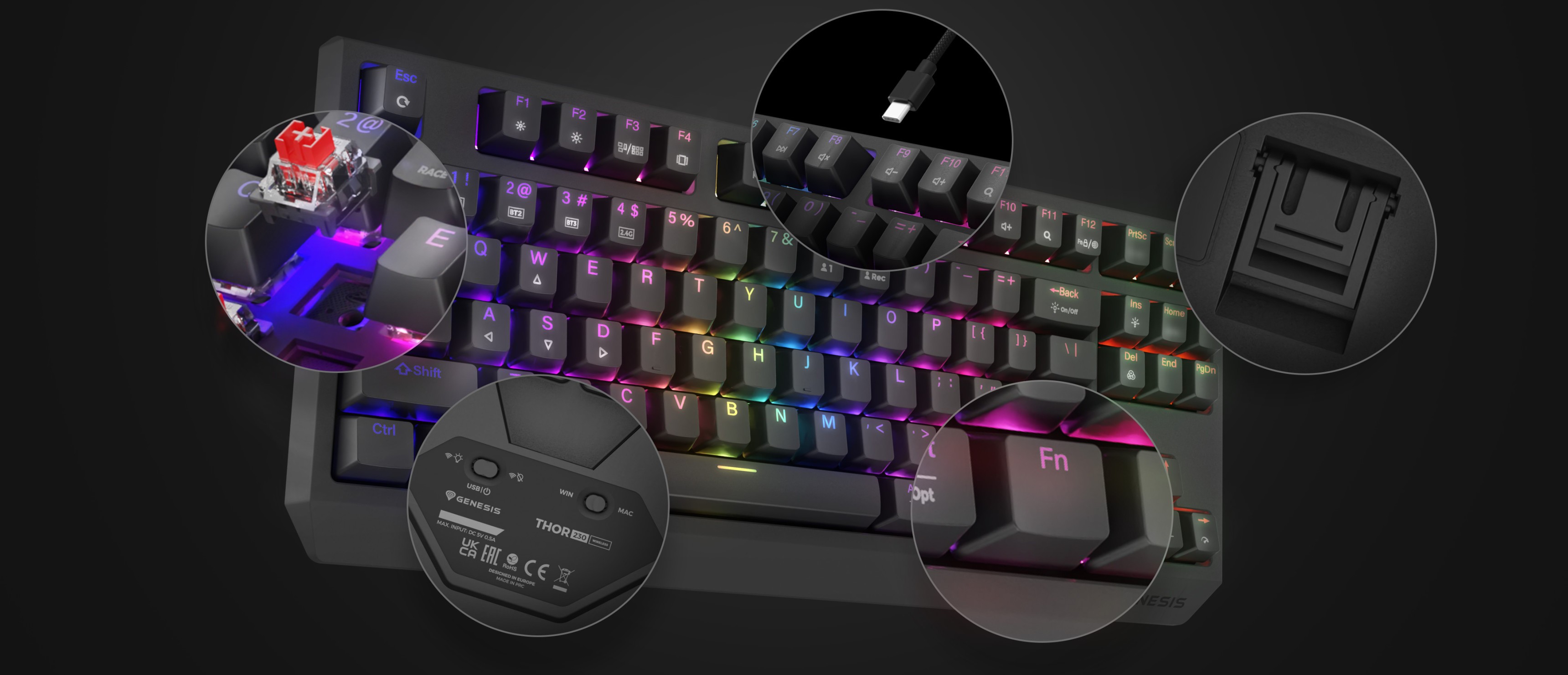 Бездротова механічна ігрова клавіатура RGB з перемикачами Outemu, підсвічуванням, що налаштовується, і знімним кабелем USB-C