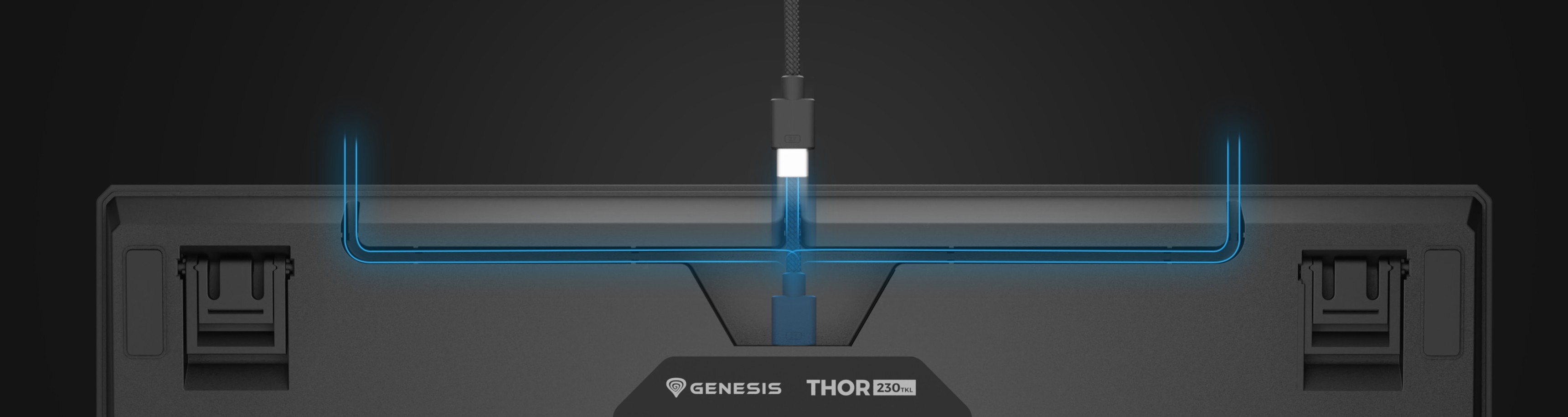 Вид зверху на механічну клавіатуру Genesis Thor 230 TKL Lite з роз'ємом USB-C і настроюваним RGB-підсвічуванням