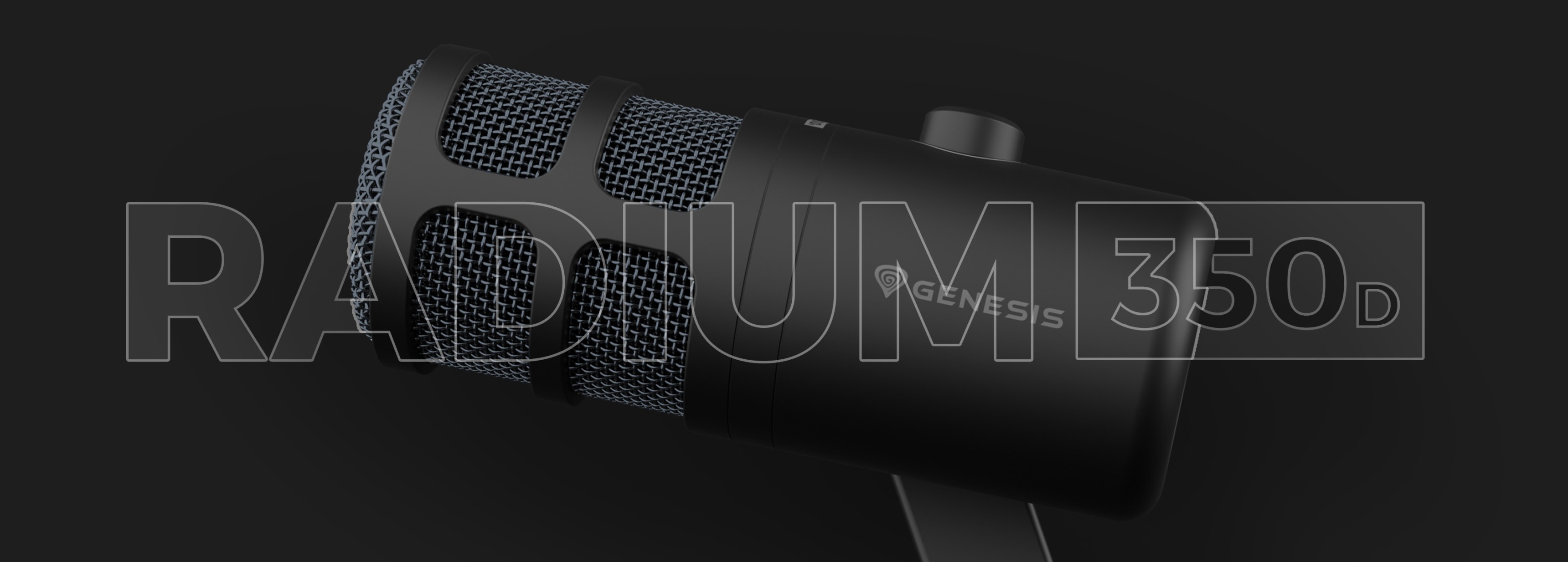 Динамічний USB-мікрофон Genesis Radium 350D з витонченим чорним дизайном і міцним сітчастим вітровим склом