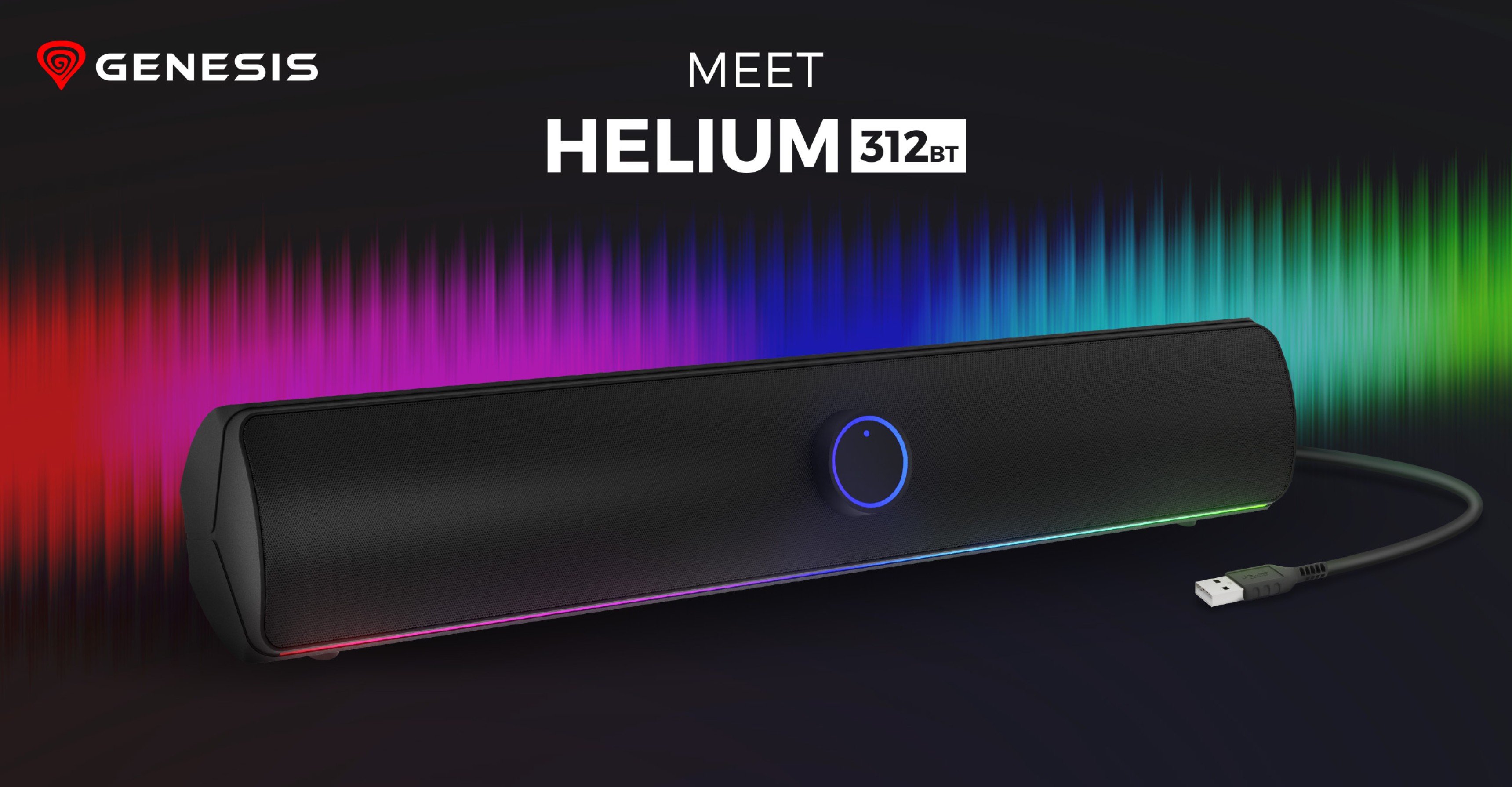 Саундбар з Bluetooth у витонченому чорному дизайні з кольоровим світлодіодним підсвічуванням і центральною кнопкою керування
