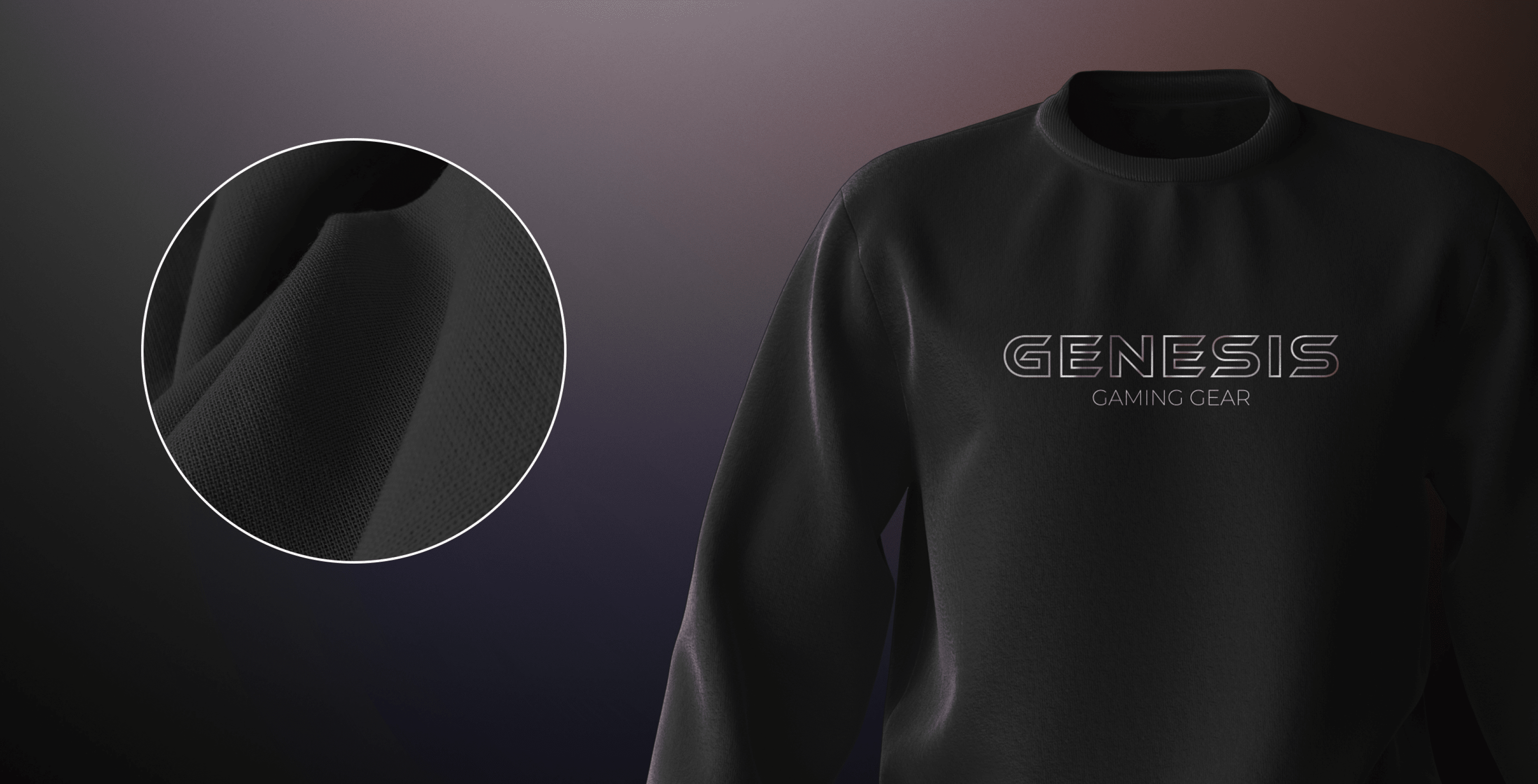 Чорний ігровий світшот з логотипом "GENESIS GAMING GEAR", підкресленими деталями текстури тканини