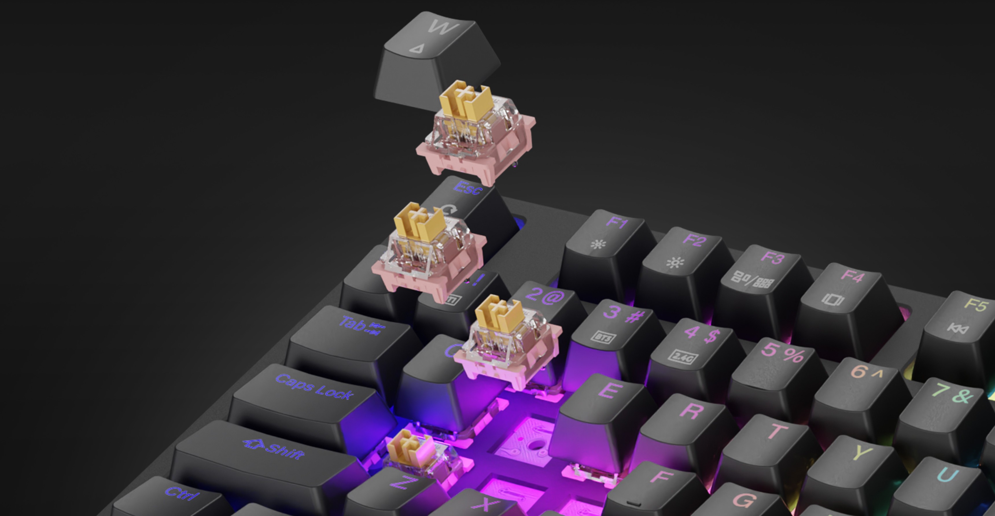 Бездротова механічна ігрова клавіатура з перемикачами Outemu, RGB-підсвічуванням і компактним дизайном TKL зі знятими кришками клавіш